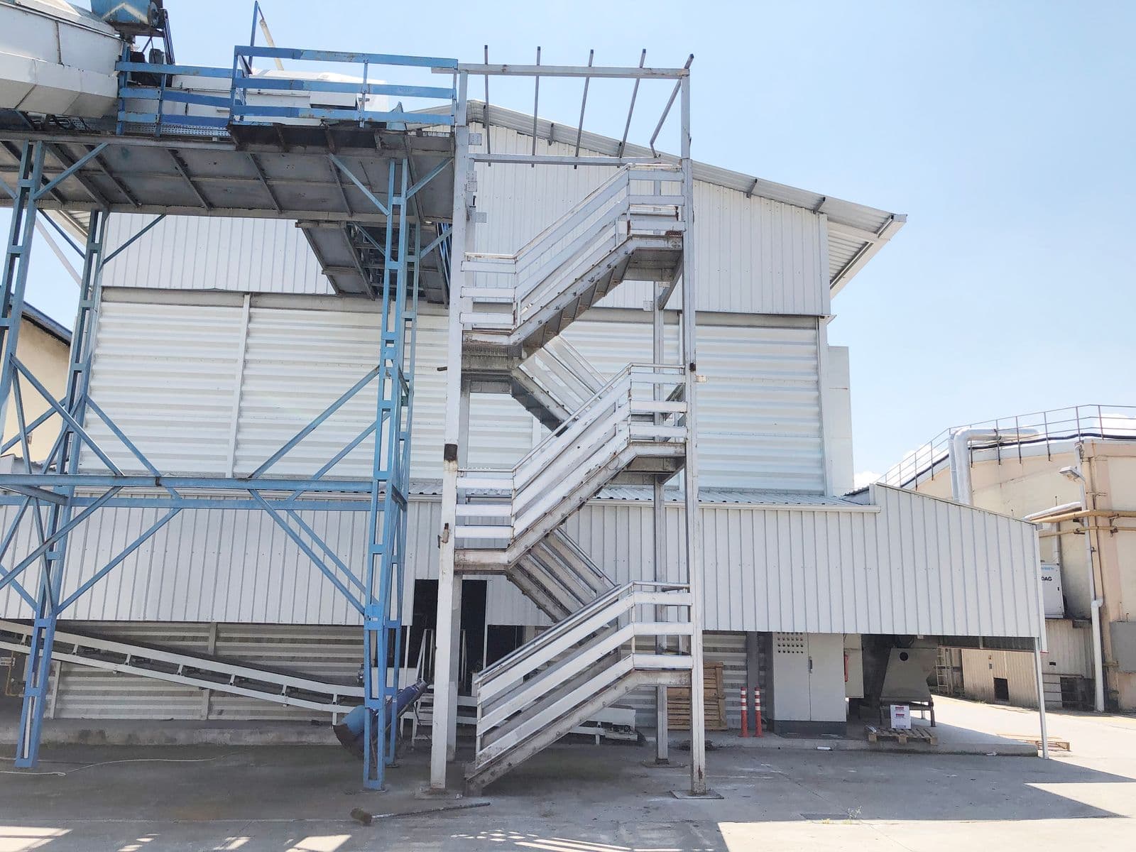 Stairs and platforms of a maize drying building