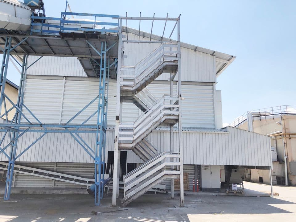 Stairs and platforms of a maize drying building