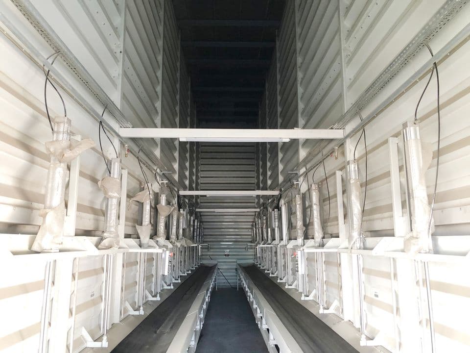 Inside a maize drying building